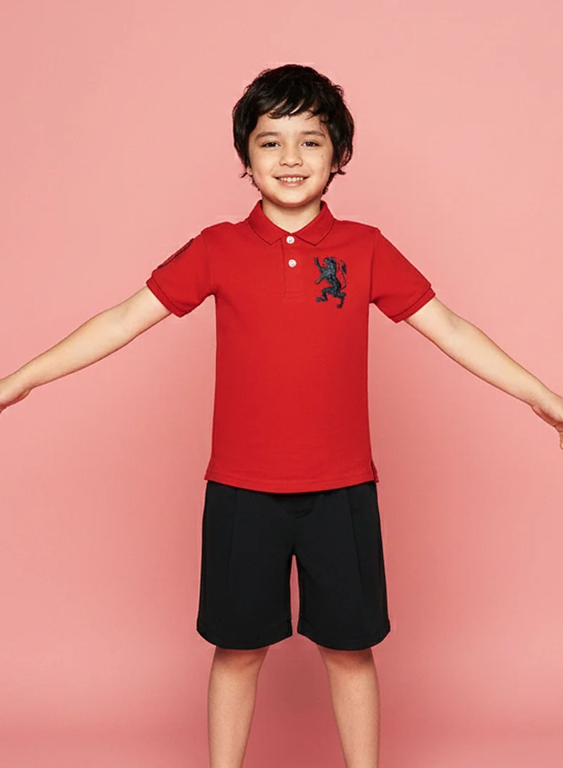 GIORDANO Kids’ Slim Fit Lion Embroidered Cotton Polo
